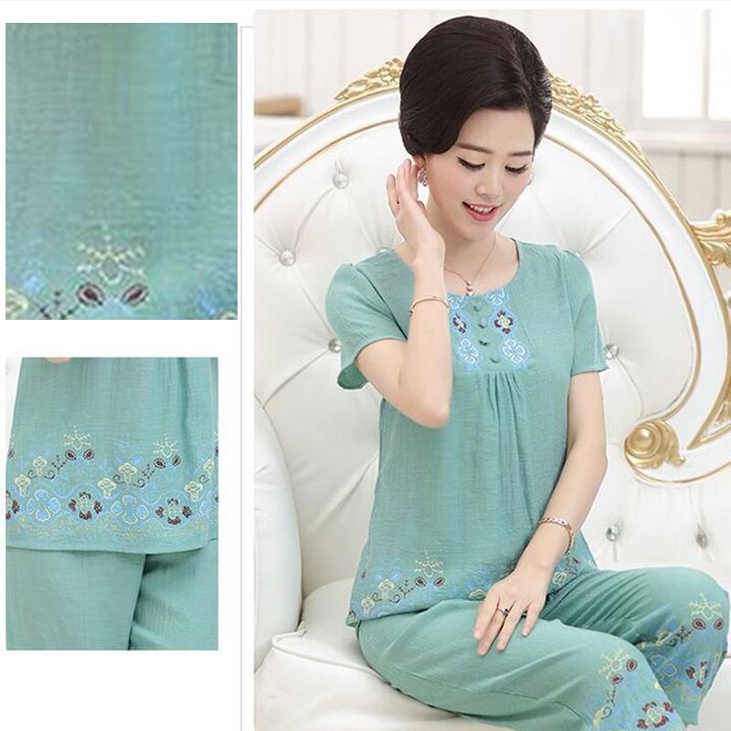 Pajamas for Women, Summer Short Sleeved Set for Middle-aged Mothers Two-piece Set for Home Wear, Can Be Worn Externally