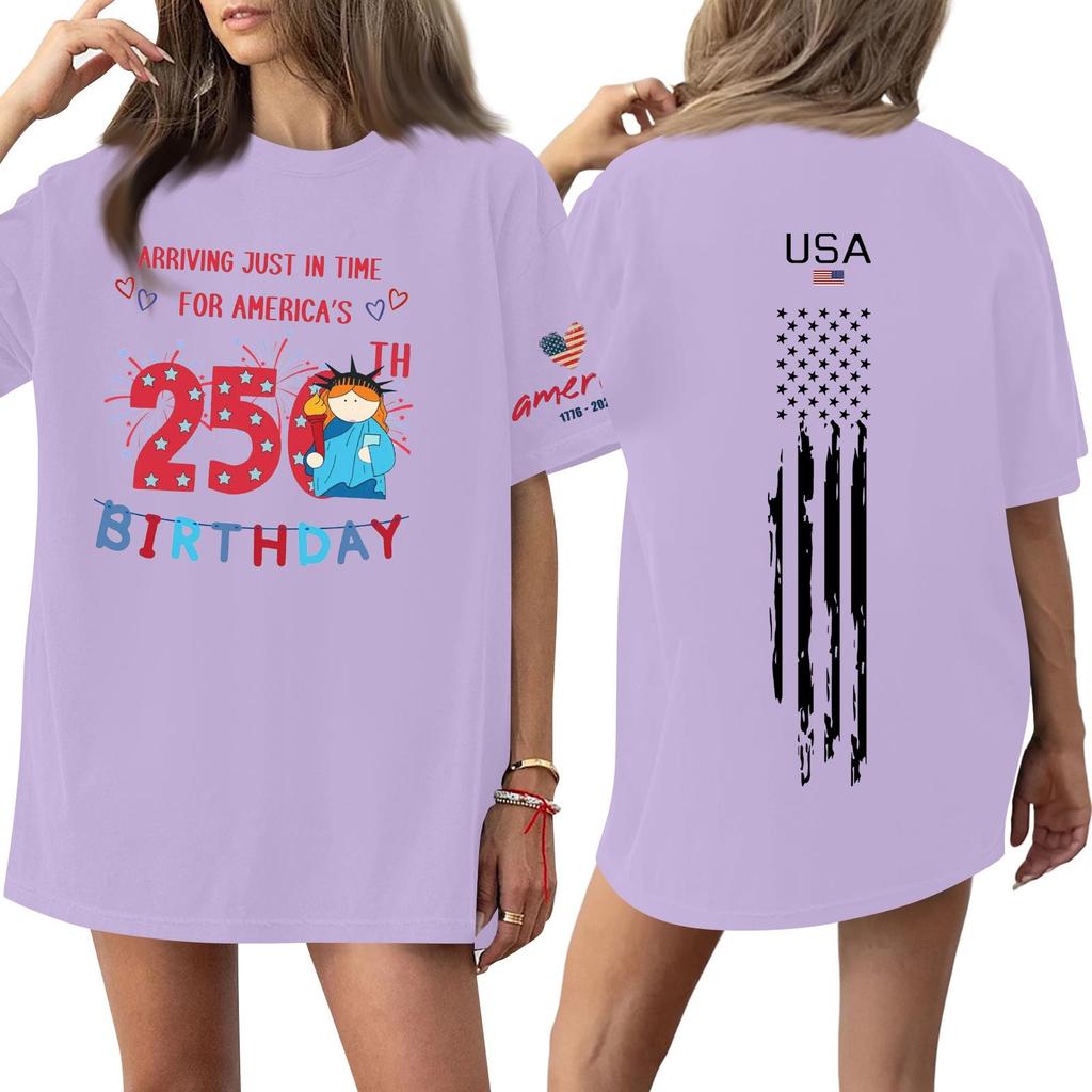 Damski casualowy modny top T-shirt z okrągłym dekoltem, krótkim rękawem i casualowym nadrukiem