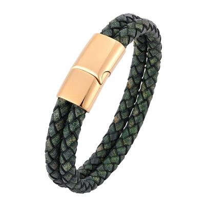 Fashion Men Bracelets Vintage Green Genuine Leather Braid Charm Bracelet Clasps Men Jewelry Bangles