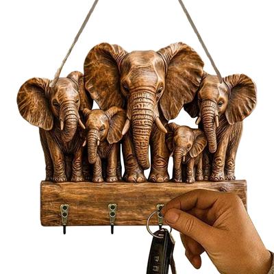 Wooden Key Holder Wall Mount Cute Elephant Towel Hooks Key Holder Organizer Space-Saving Key Pendant Hook For Towel Coat Jacket
