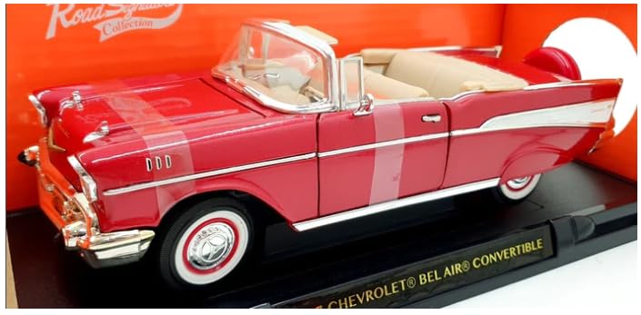 LuckyDieCast 1/18 Scale American Bel Air Convertible Diecast Car, 1957 (Red/White) [Parallel Import]