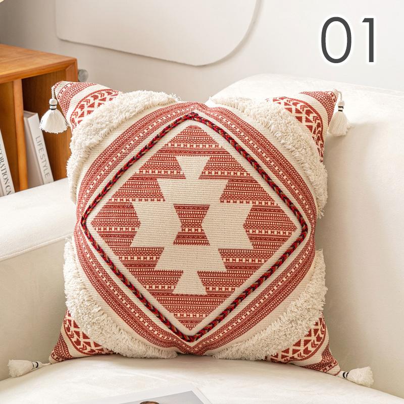 

Bohemia Embroidery Cushion Cover Brown Boho Ethnic Style Geometric Floral Pillow Cover With Tassels 45x45cm Home Decor