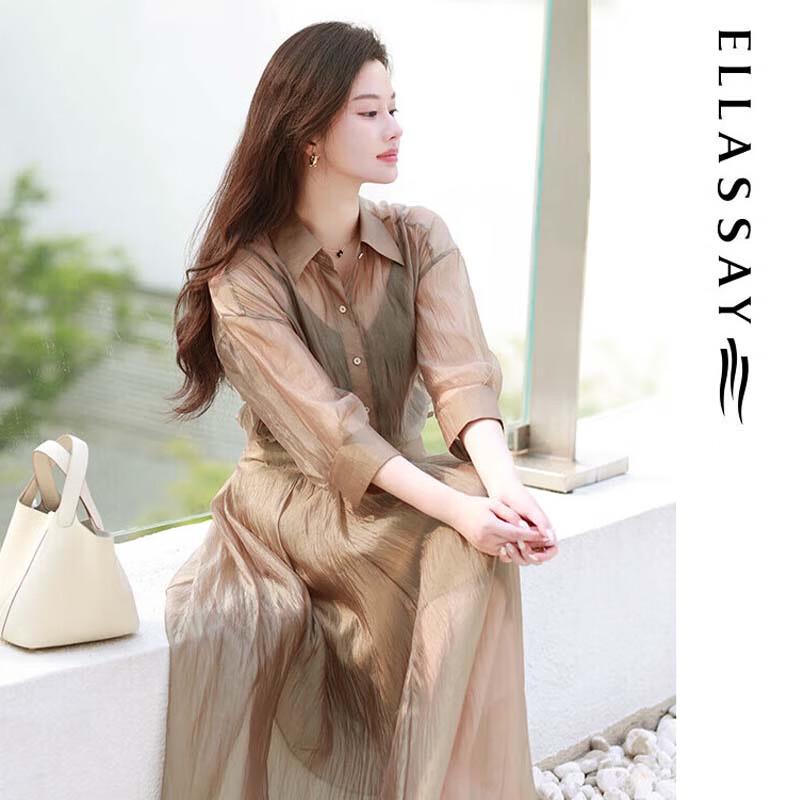 ELLASSAY Women s Sheer Striped Button-Down Shirt L