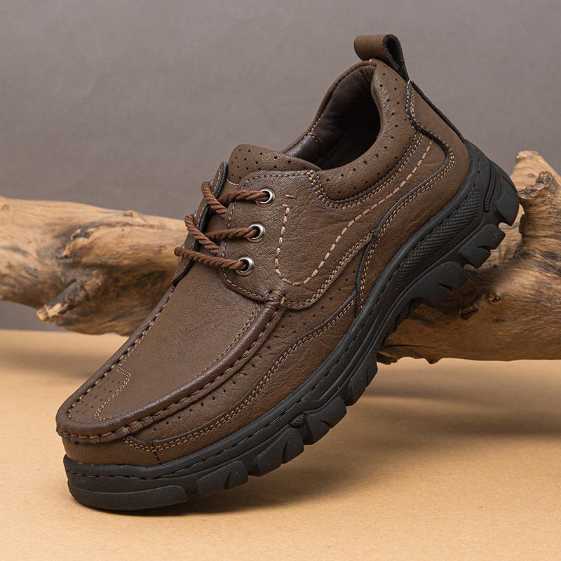 Casual leather shoes men's 2025 autumn new men's outdoor cowhide tooling shoes soft sole foot cover low top large size men's shoes