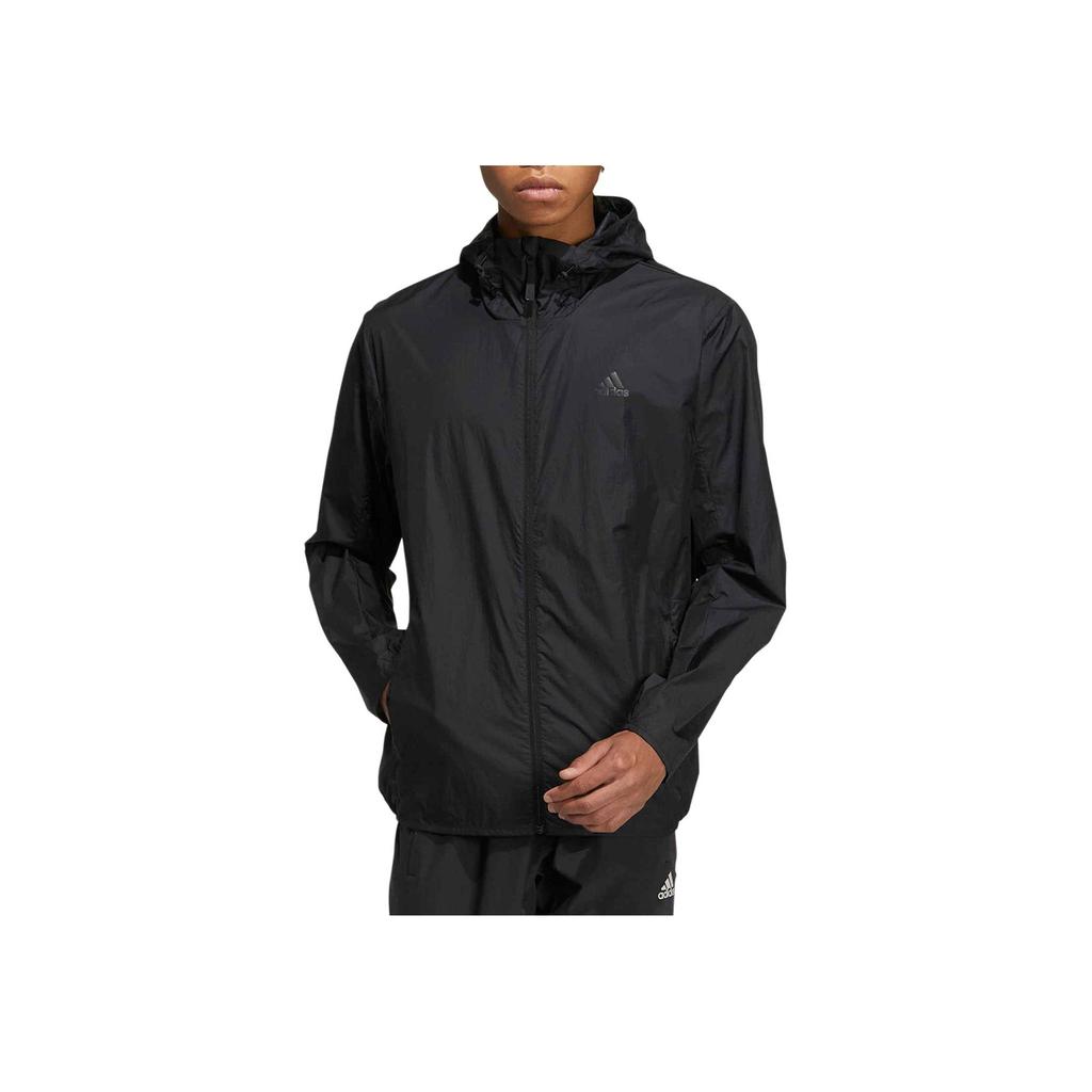 Adidas Solid Color Hooded Zip Jacket Men Outerwear Black HE7366