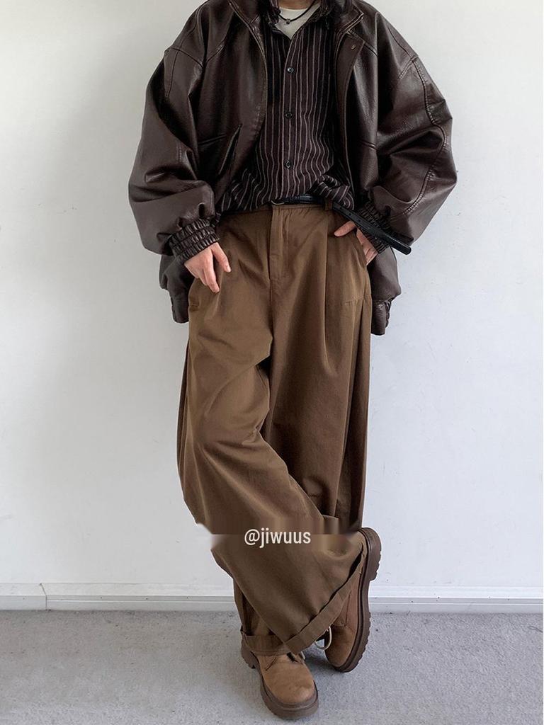 Men's Japanese Style High Waist Retro Wide-Leg Pants - Autumn/Winter Slimming Casual Drape Suit Pants
