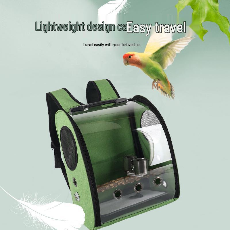 

Портативный прозрачный и дышащий рюкзак для прогулок с попугаем зелёный