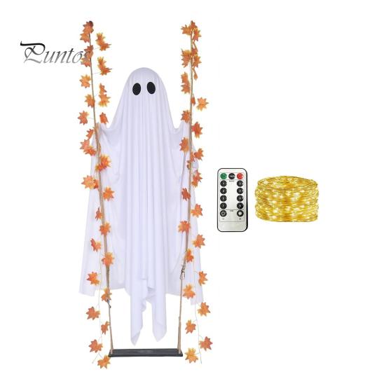 Halloween Hanging Ghost Decorations Swinging Decoration for Outdoor Garden Yard, Weighted Fabric Flying on A Creepy Atmosphere Props Swing with