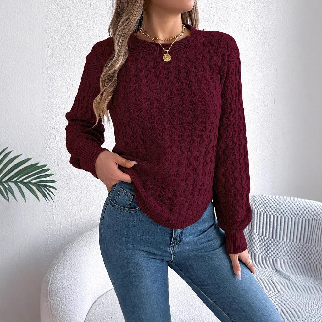 HNXC Autumn and Winter Casual Solid Color Twisted Lantern Sleeve Irregular Pullover Sweater Women's Wear