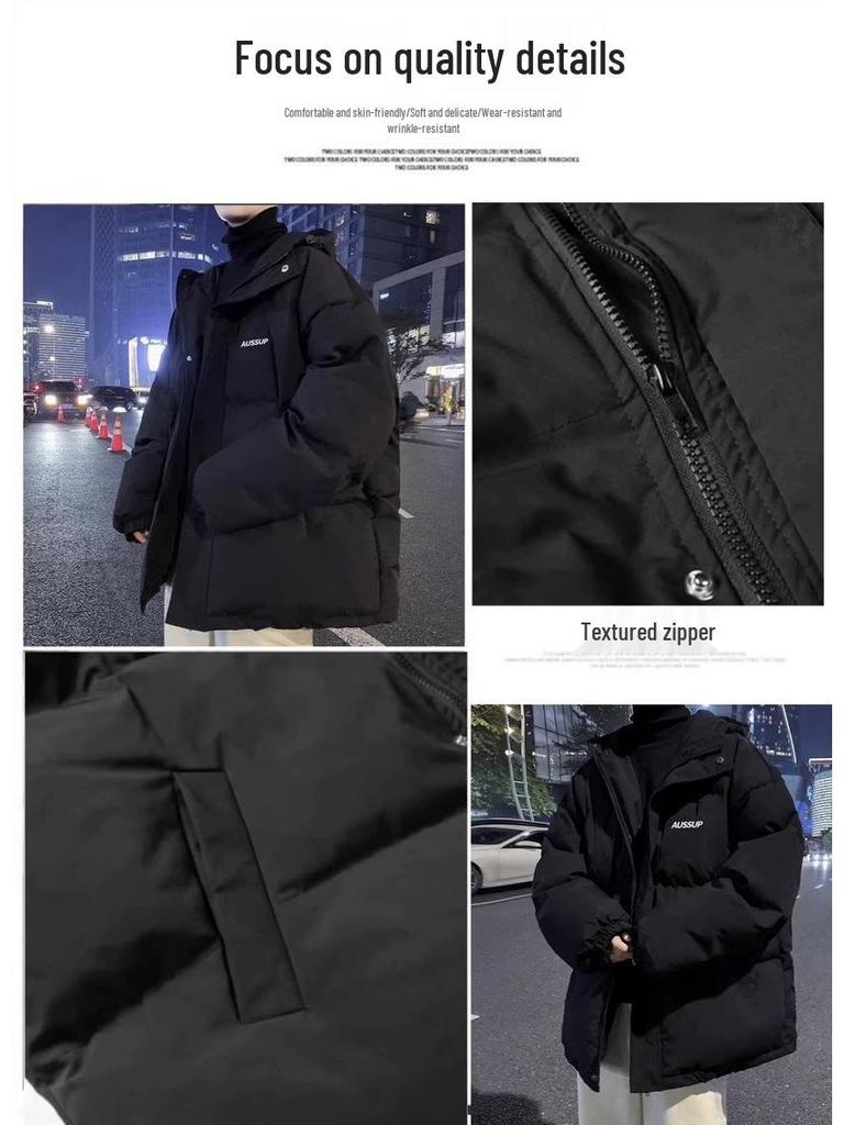 Men's Plus Size Hooded Down Puffer Jacket - Thick, Warm, and Versatile Winter Coat for Couples and Students