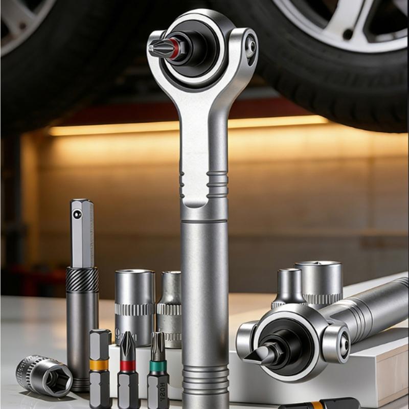 Ratcheting Mechanism Screwdriver 2 Side Head 1/4 Drive Ratchet Handle Strong Magnetic For DIY Projects