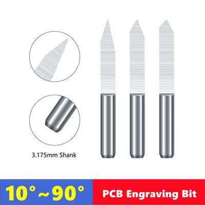 10 Stück 10°~90° V-Nut-Fräser 3,175mm (1/8 Zoll) Hartmetall-Leiterplatten-Gravurbohrer CNC-Gravurwerkzeug