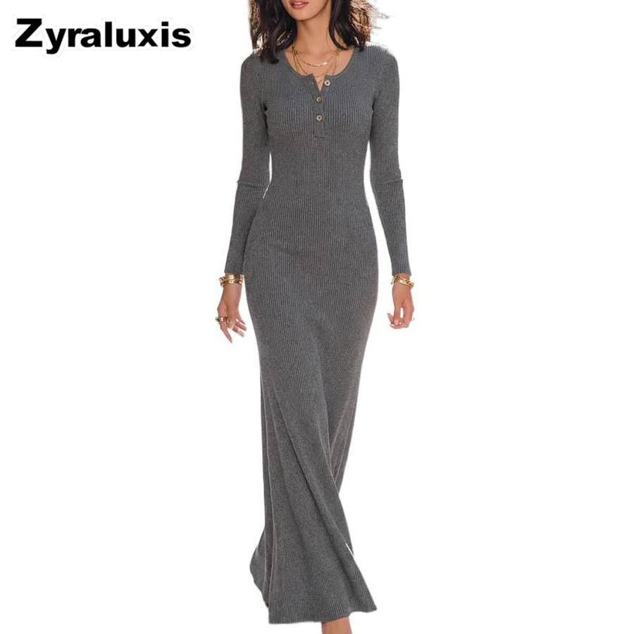 Herbst Neues Französisches Elegantes Stil Schlanke Passform Bodycon Langarm Strickkleid