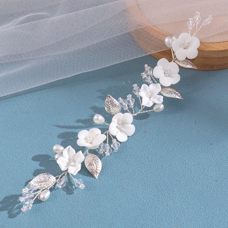 Pearls Headbands for Women Girls Bride Wedding Hairbands White Flower Tiaras and Crowns Korean Fashion Headdress Hair Jewelry