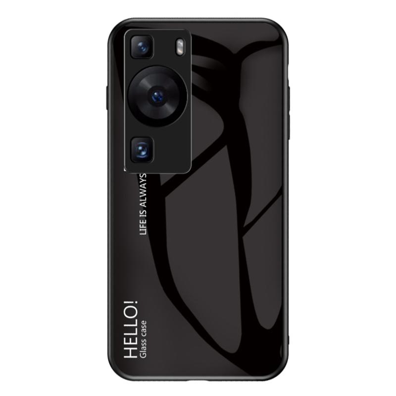 

For Huawei P60/P60 Pro Gradient Phone Case Tempered Glass+PC+TPU Shockproof Phone Cover Black