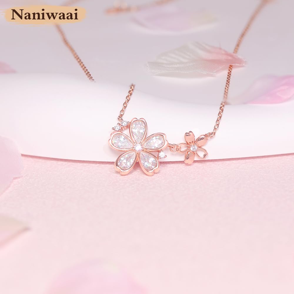 Popular High Quality Zirconia no Silver Rose Gold [Naniwaai] Women's Necklace, "Sakura Hime" Necklace, Hypoallergenic, 925, Women's Accessories, Gift,