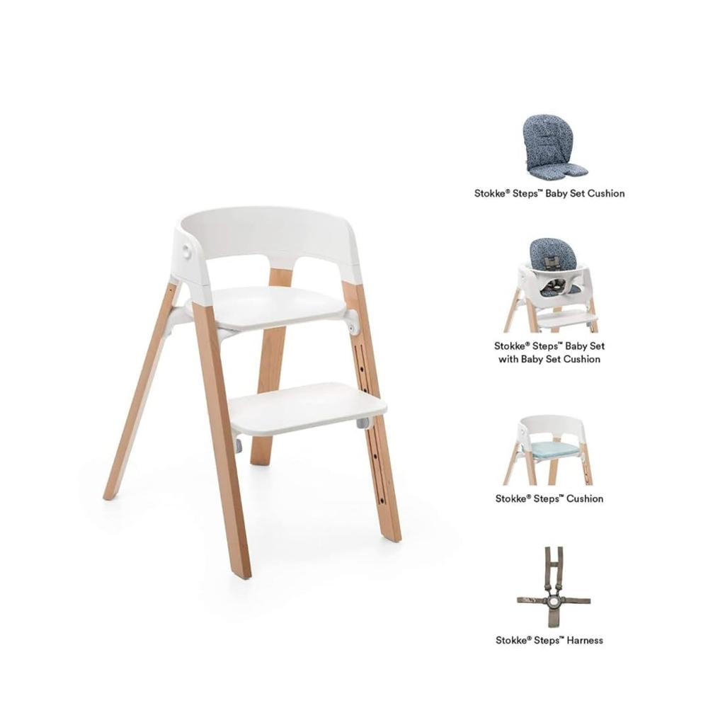 Stokke Steps Baby High Beech with Footrest and Adjustable Comfortable and Product 349701 Chair, Natural, Backrest, Functional, Number