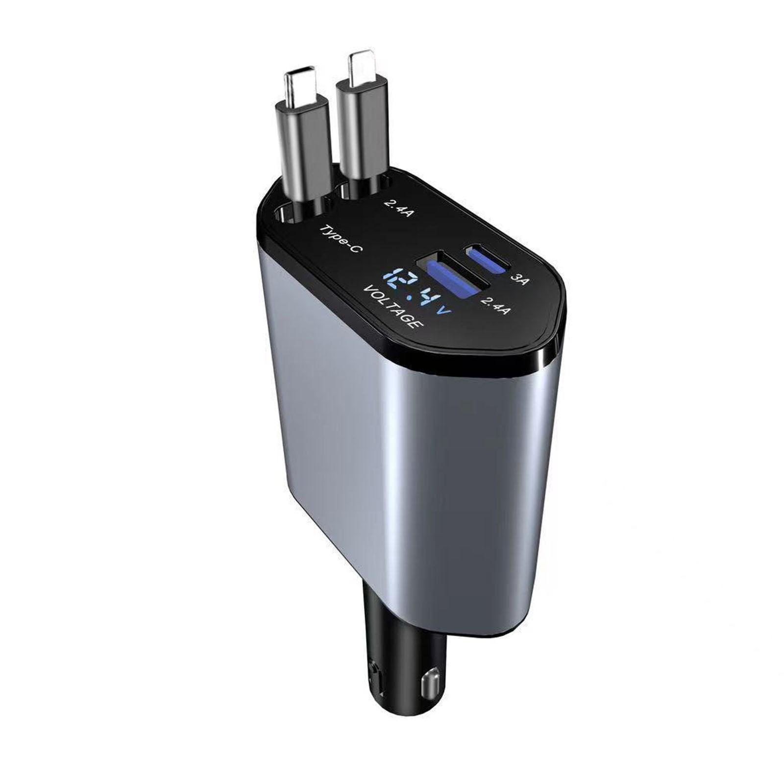 

Сверхбыстрая зарядка 120 Вт Автомобильное зарядное устройство 4-в-1 с выдвижным кабелем One Size