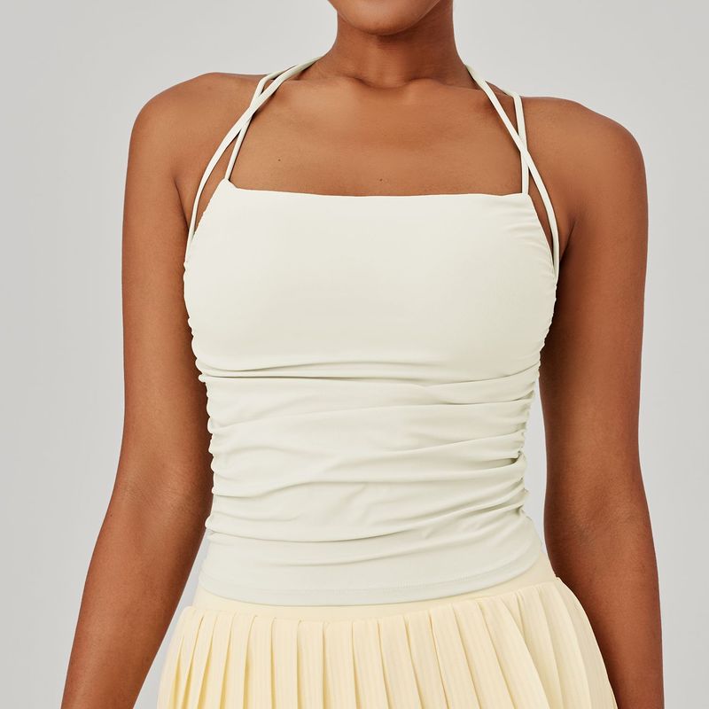 

Cross Spaghetti Straps Sports Yoga Vest Fixed Cup Slim Looking Small Waist Bra Fitness Running Intimates Female Bubble Wrap Creamy White S
