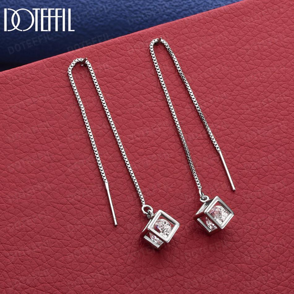 925 Sterling Silver Simple AAA Zircon Small Square Pendant Earrings - Exquisite Gift Jewelry