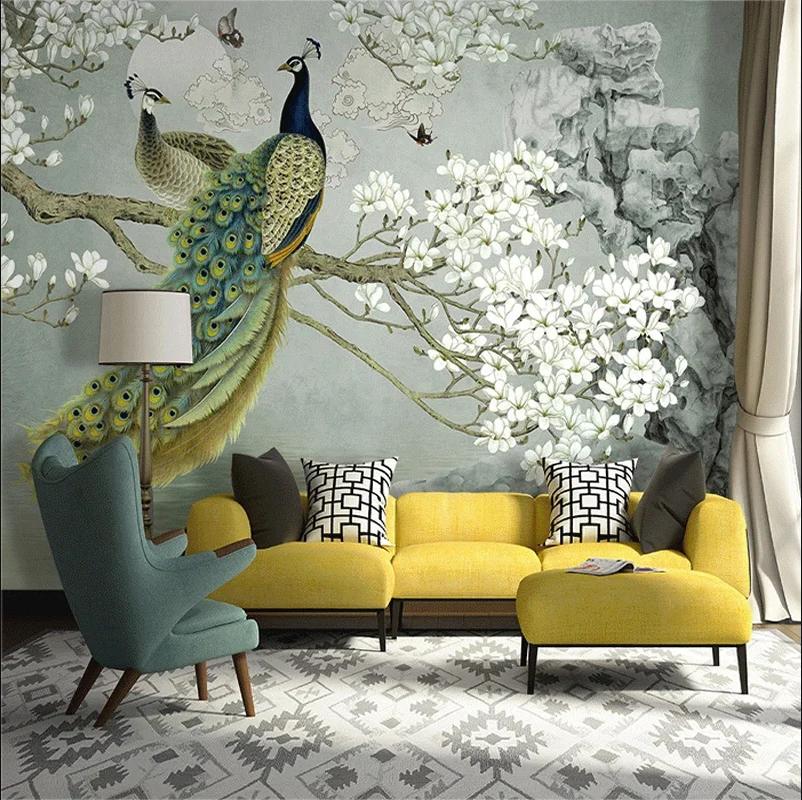 

Custom Mural Wallpaper 3D Peacock Magnolia Flowers Wall Painting Living Room Study Background Home Decor Papel De Parede 3 D 200 cm(W) x 140 cm(H)