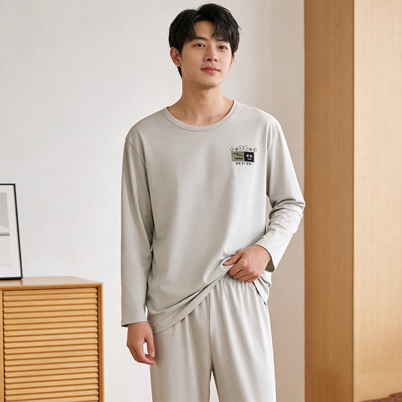 

Men s Spring & Autumn Faux Cotton Pajama Set - Long Sleeve & Pants L
