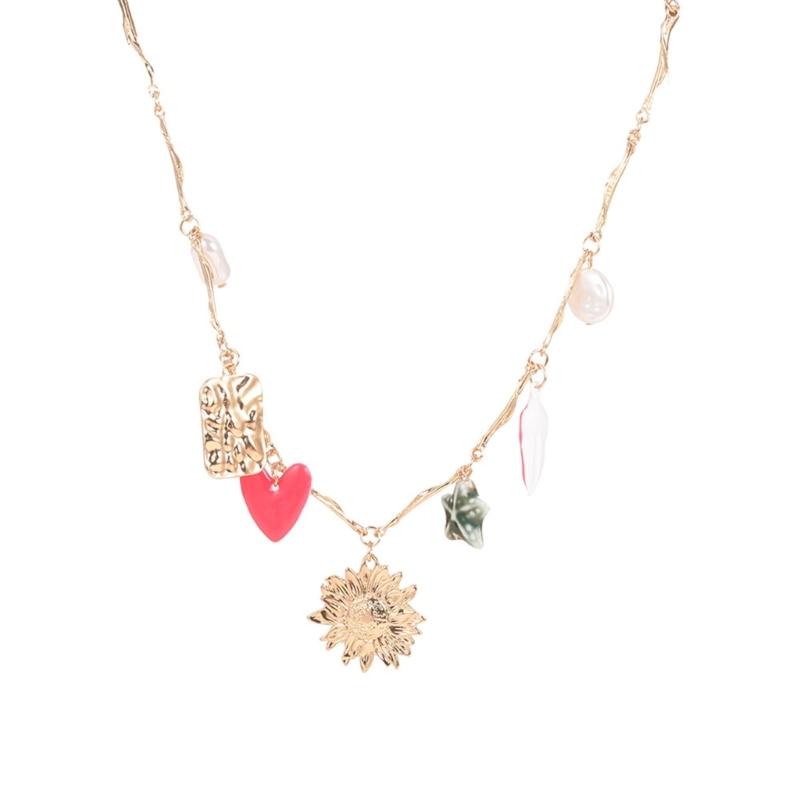 Винтажный стиль Ручная работа Имитация жемчуга Ожерелье на сплавной цепочке для женщин Элегантное Вечеринка Повседневное Украшение Подарок 1