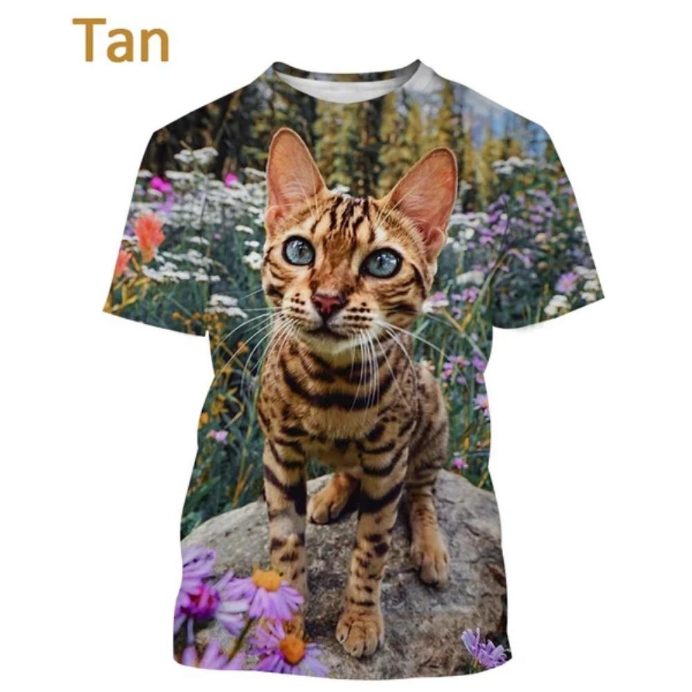 Nuova Maglietta a Maniche Corte con Stampa Floreale e Gatto alla Moda da Donna, Maglietta Casual Carina, Top Streetwear Animale Harajuku