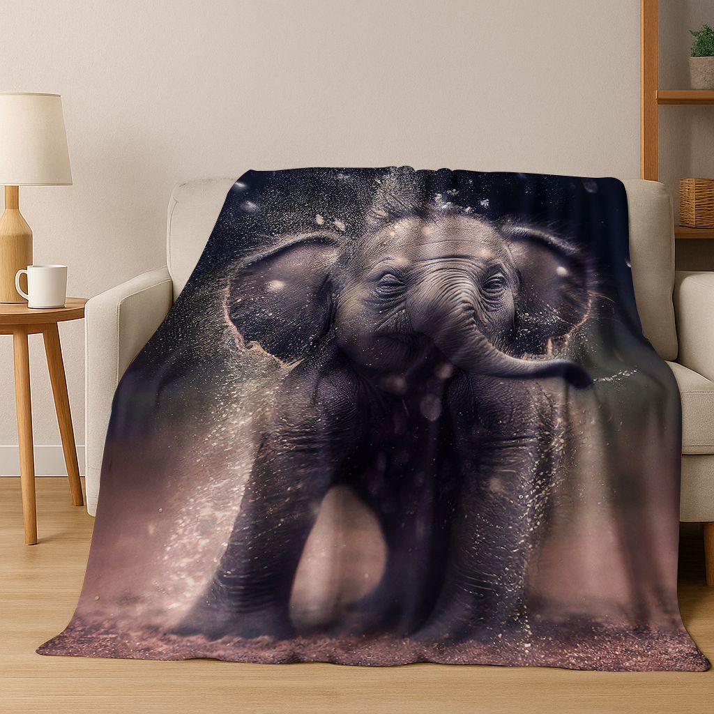 26 Style Wisdom Elephant Cartoon Flannel Blanket,Cozy Soft Throw Blanket for Home Bedroom Bed Sofa Picnic Office Cover Gift Kids