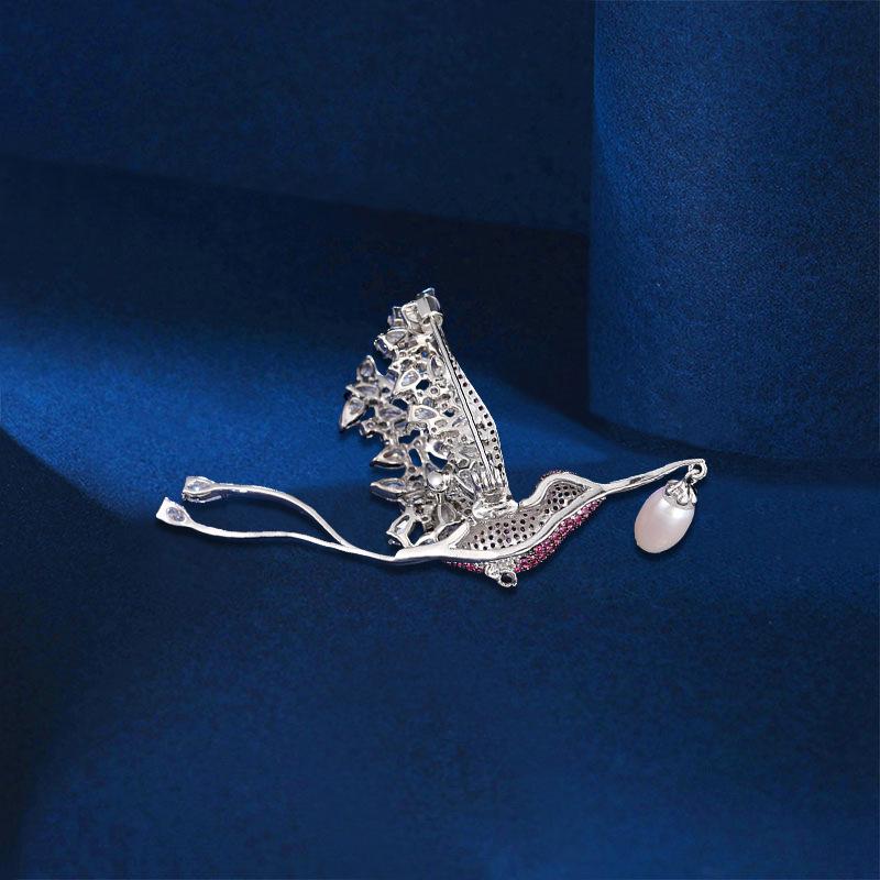 Hummingbird Brooch with Zircon & Freshwater Pearls - Unisex Pin Accessory