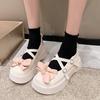 Chaussures à plateforme compensée nœud en cuir PU pour femmes 2024 Nouvel Automne Lolita Grosse Tête Mary Jane Chaussure Simple Étudiant Chaussures de Cosplay Mocassins