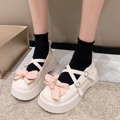 Fashion Platform Muffin Bow PU Leather Shoes Women's 2024 New Autumn Lolita Big Head Mary Jane Single Shoe Student Cosplay Shoes Loafers