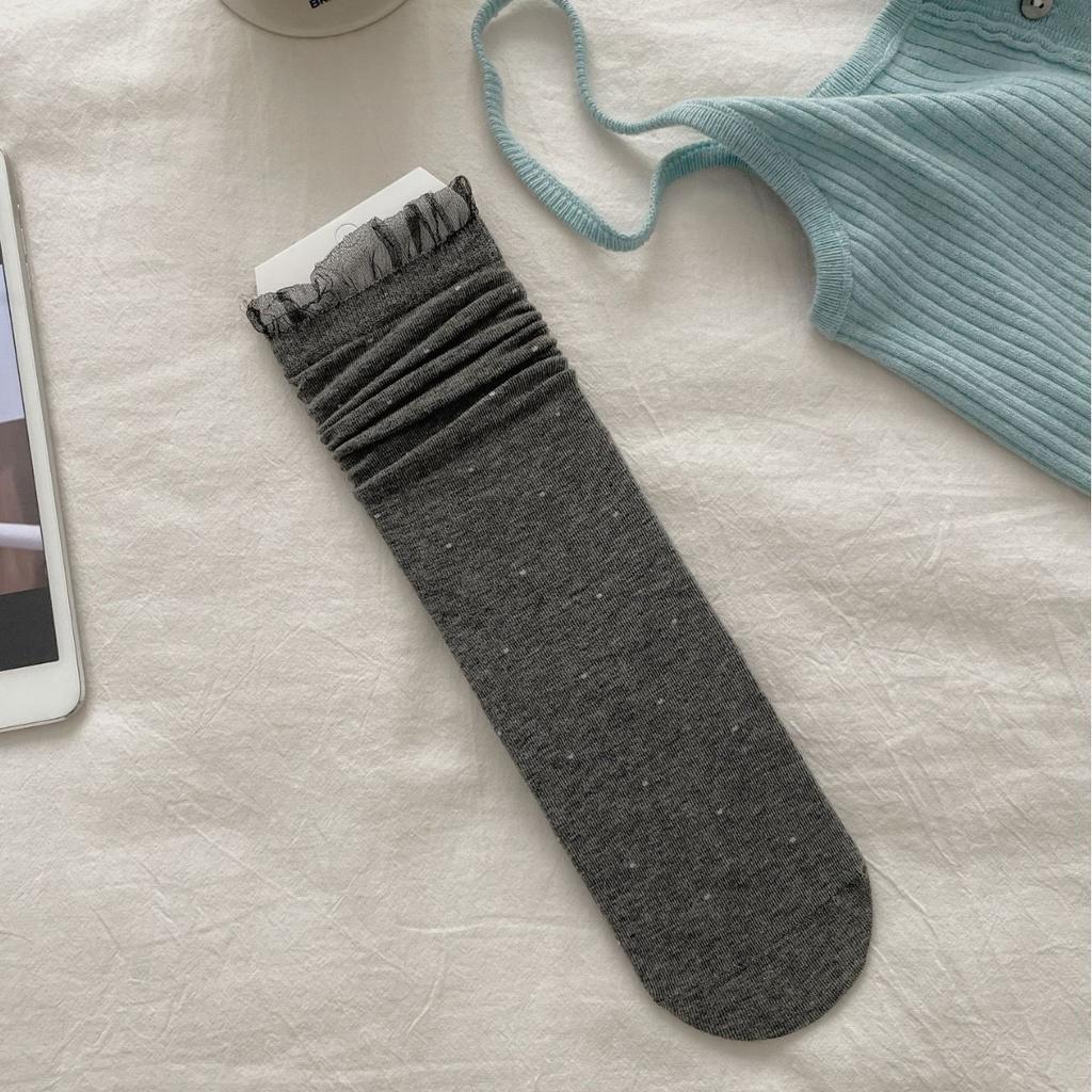 Sommer Dünne Netz Polka Dot Socken Einfarbig Spitze Spitze Mittelhohe Socken Wind Baumwolle Nahtlose Stapelsocken