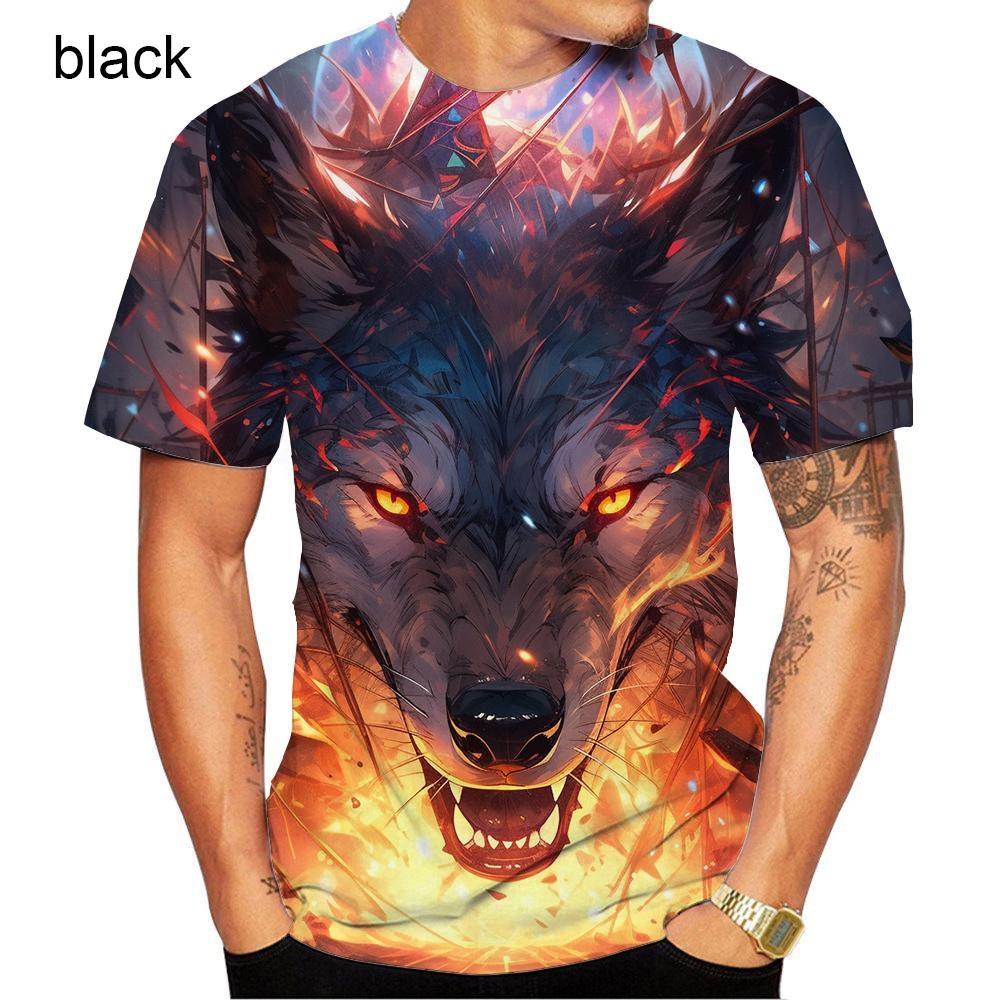 Neue Mode Herren- und Damen Rundhals 3D-Druck Wolf Grafik T-Shirt Streetstyle Unisex Freizeit-Tees Kinderbekleidung Tops