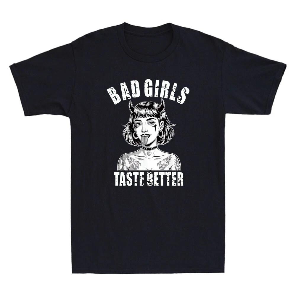 Bad Girls Taste Better Funny Tattoo Devil Girl Graphic Quote Retro Men s T-Shirt S разноцветный