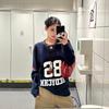 Oversized V-Neck Numeric Knit Sweater Men Women Casual Streetwear Loose Fit Pullover 2026