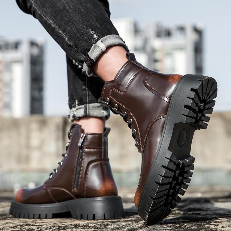 Męskie wygodne buty motocrossowe Grube dno Męskie buty outdoorowe z wysoką cholewką 2024 Oryginalne skórzane uniwersalne męskie ciepłe buty zimowe