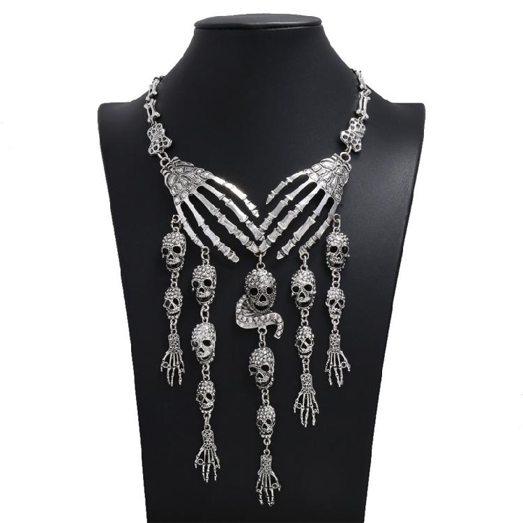 Gothic Multilayer Skull Bone Choker Statement Bib Collar Necklace Jewelry Party