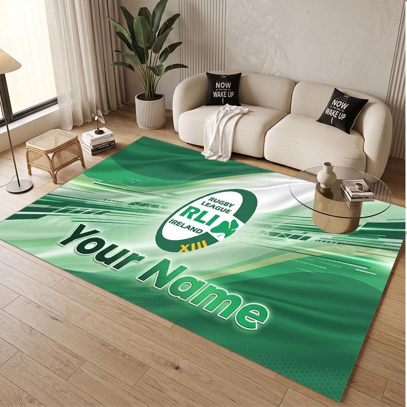 Custom Rug Ireland Rugby Pattern Print Name Text Soft Non‑Slip Floor Carpet for Home Indoor Decoration