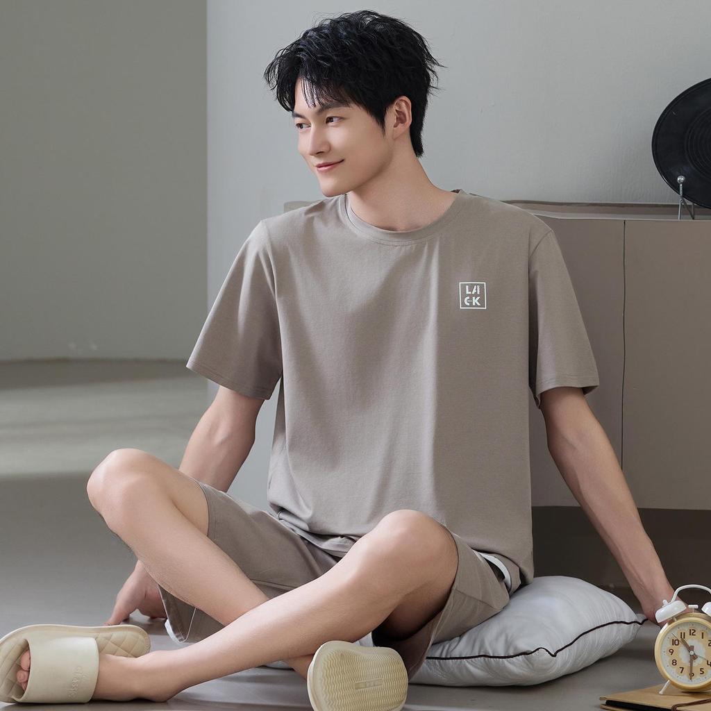 7A Antibacterial Plus Size Cotton Pajamas for Men - Short Sleeve & Shorts, Cooling, Round Neck, Summer Outerwear/Loungewear