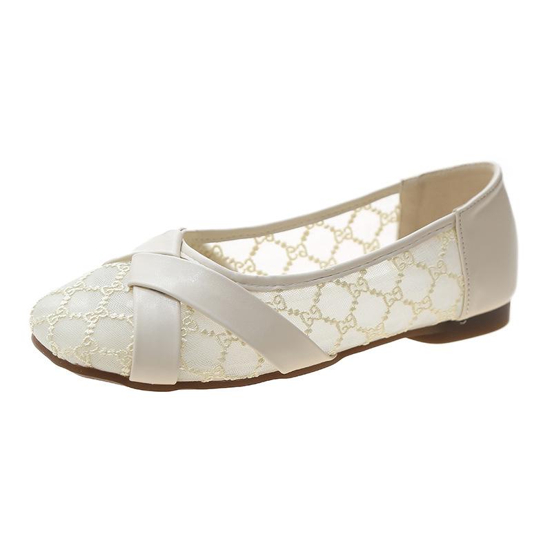 Fashion Design Hollow Out Women's Shoes 2024 Spring New Simple Round Head Low Heel Mesh Breathable Everyday Versatile Flat Shoes