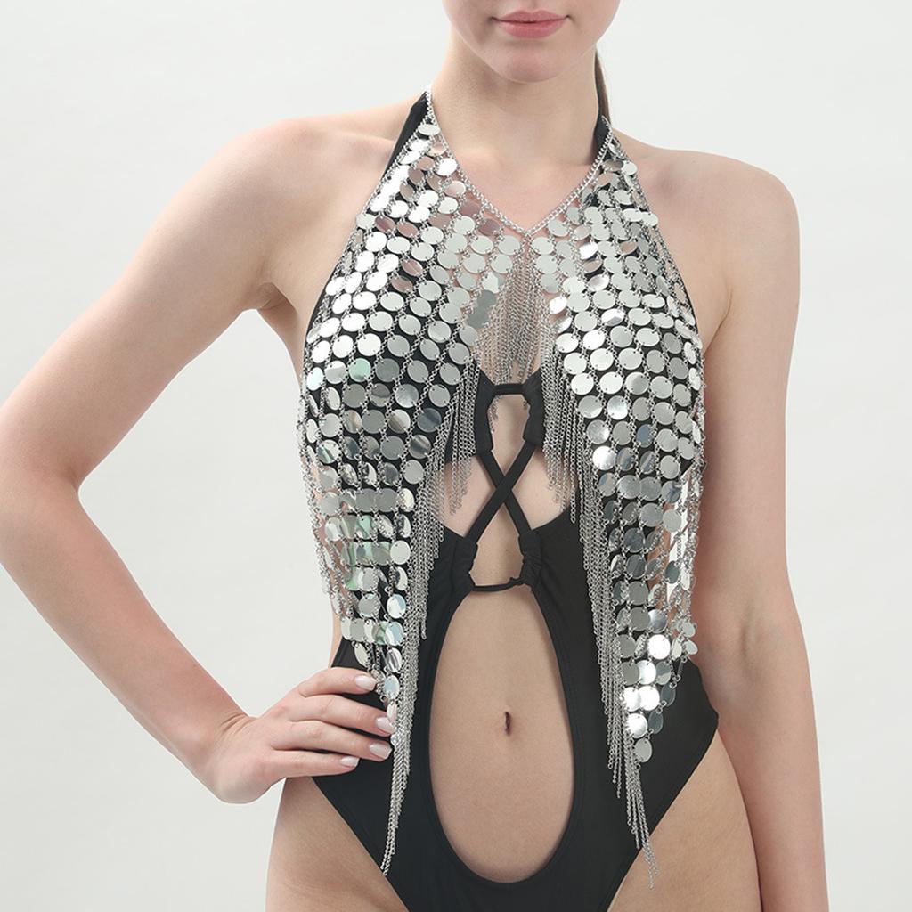 Sequin Body Chains Belly Chains Multi-layer Body Chains Tassel Chest Chains Body Jewelry Alloy Material for Women Girls