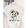 Tailles européennes T-shirt décontracté pour femme avec motif floral sauvage - Manches courtes, col rond, design floral d'été avec texte « Wildflower »