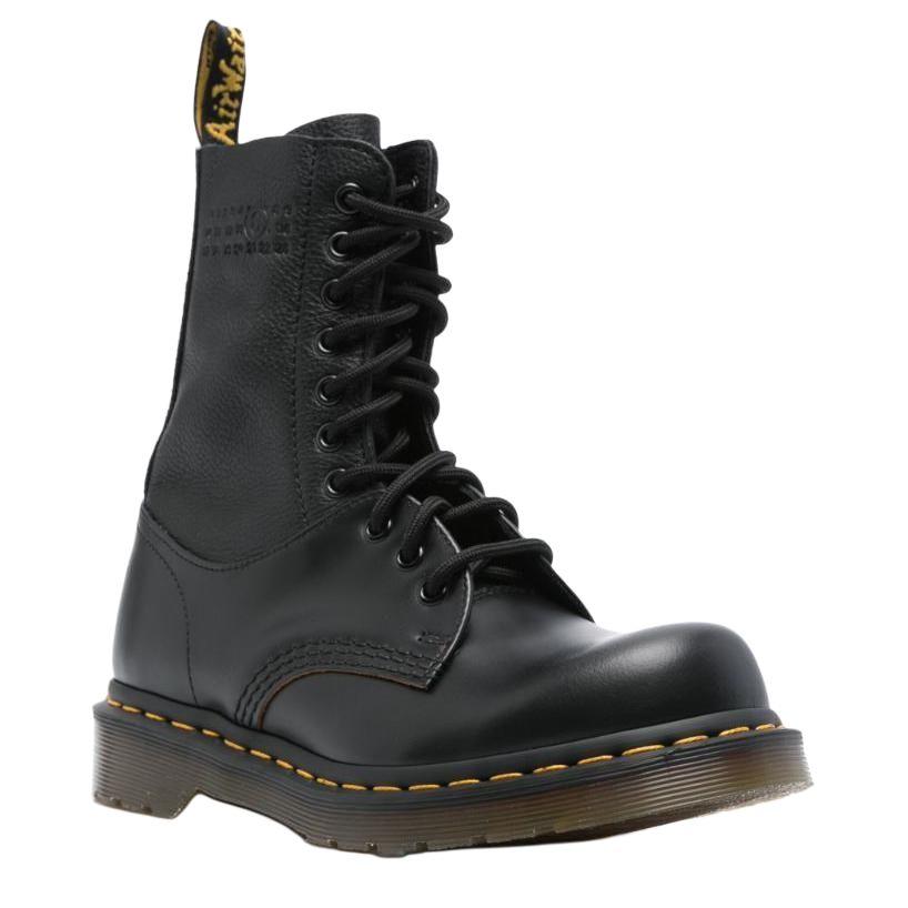 MM6 Maison Margiela X Dr. Martens 1490 / 1461 Calfskin Round-Toe Lace-Up Ankle Boots 4cm Unisex Ankle Boots Black 32185001