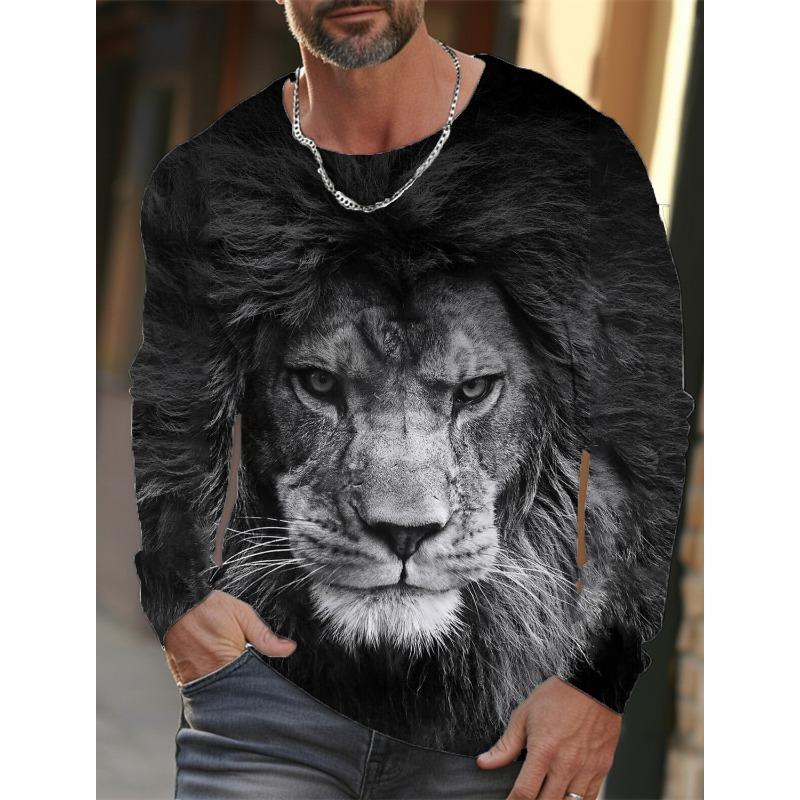 Men's T-shirt Pattern Lion Pattern Printing Round Neck Brown 3D Printing Outdoor Daily Long Sleeved Printing Clothing Designer