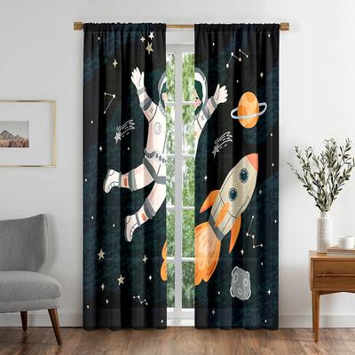 Cute Cartoon Outer Space Astronaut Curtain for Kids Boys Girls Bedroom 2 Panel High Shading New Fashion Various Color Pattern
