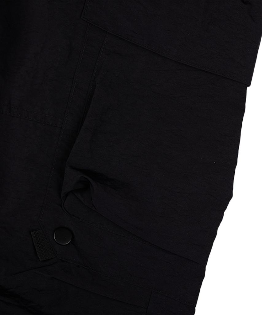 CREAM SODA LAB Wide Nylon Elastic Waist Big Pocket Cargo Pants Black
