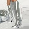 Luxury Women's Knee High Boots Trends Heels Winter Shoes Ladies Gold and Silver Long Tall Dance Party Boot Footwear Point toe