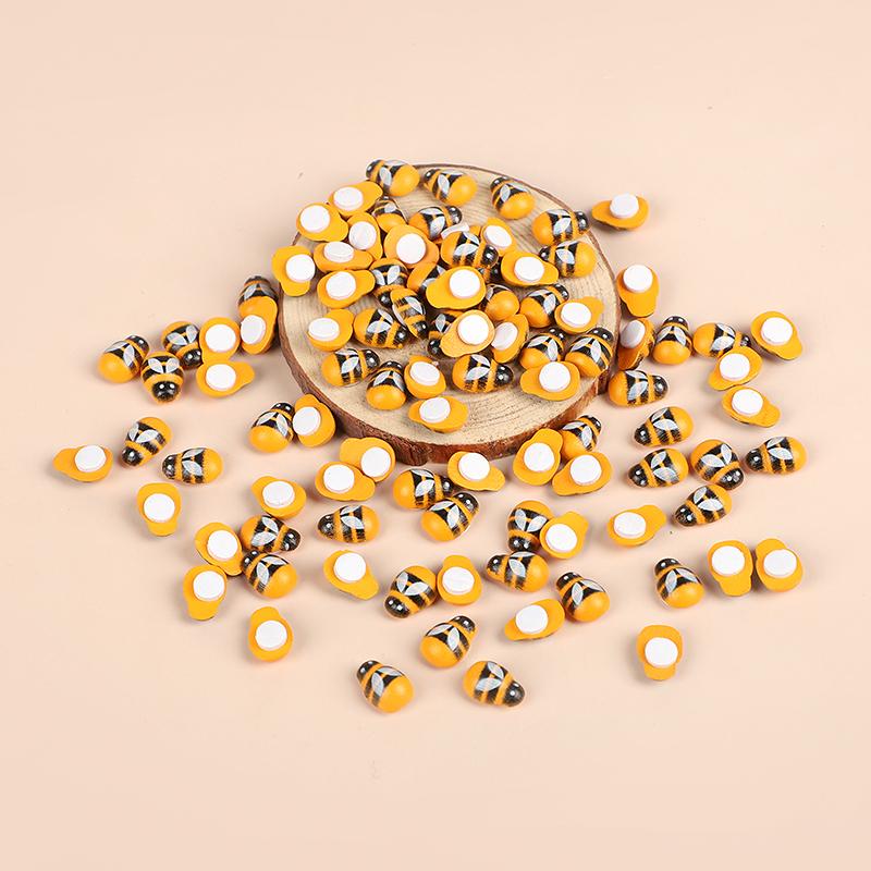 100pcs Wooden Mini Bee Ladybugs DIY Craft Scrapbooking Home Garden Decoration Wedding Party Kids Gift Self Adhisive Wall Sticker