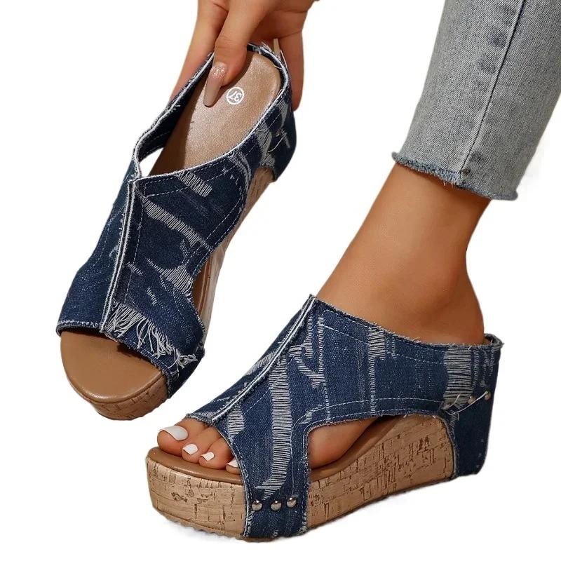 2024 New Shoes for Women Slip-on Women's High Heels Fashion High Heel Pump Women Wedges Open Toe Mixed Colors Women's Sandals